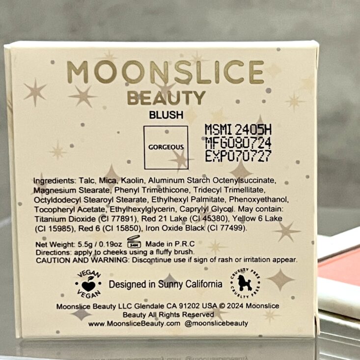 Back of Moonslice Beauty Pressed Blush for Ipsy Glam Bag October 2024