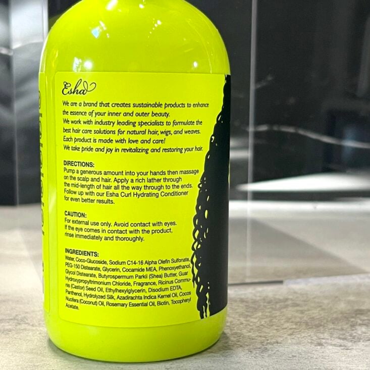 Back of Esha Curl Hydrating Shampoo for Cocotique October 2024