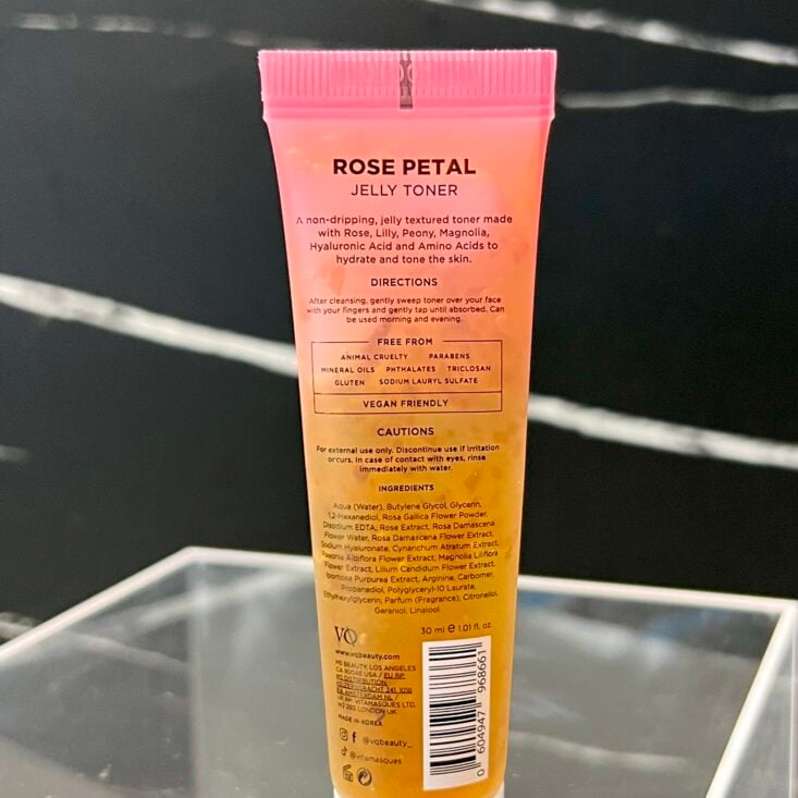 Back of Vitamasques Rose Petal Jelly Toner for Birchbox November 2024