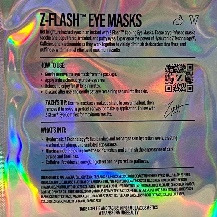 Back of Formula Z Eye Masks for Ipsy Glam Bag November 2024