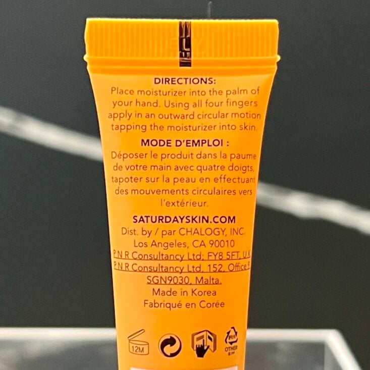 Back of Saturday Skin Moisturizer for Ipsy Glam Bag November 2024