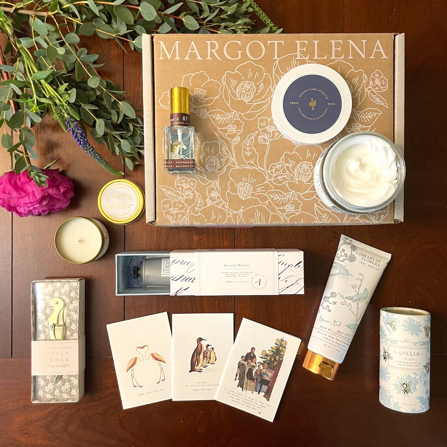 A mix of beauty and self-care products from the Summer 2023 Margot Elena box.