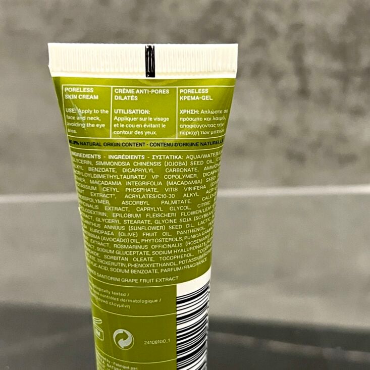 Back of Korres Poreless Skin Cream for Birchbox December 2024