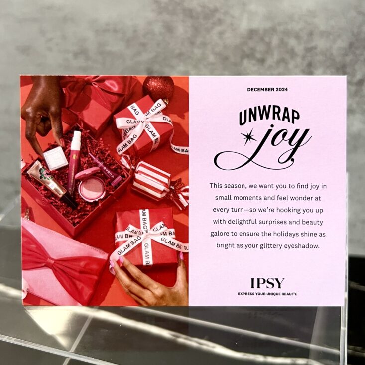 Back of Card for Ipsy Glam Bag December 2024