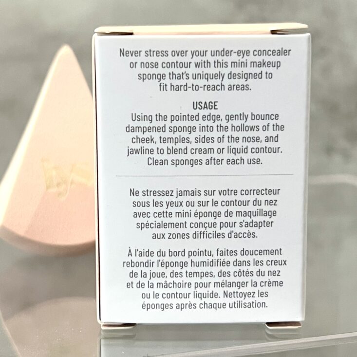 Back of LYS Beauty Precision Makeup Sponge for Ipsy Glam Bag December 2024