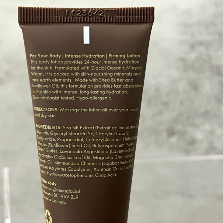 Back of Nena Skincare Body Lotion for Ipsy Glam Bag December 2024