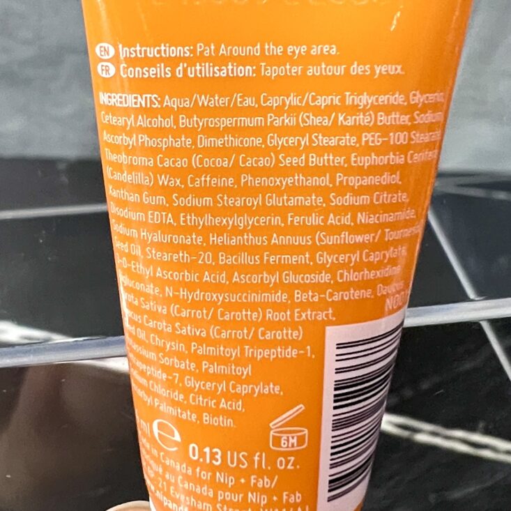 Back of Nip+Fab Vitamin C Eye Cream for Ipsy Glam Bag December 2024