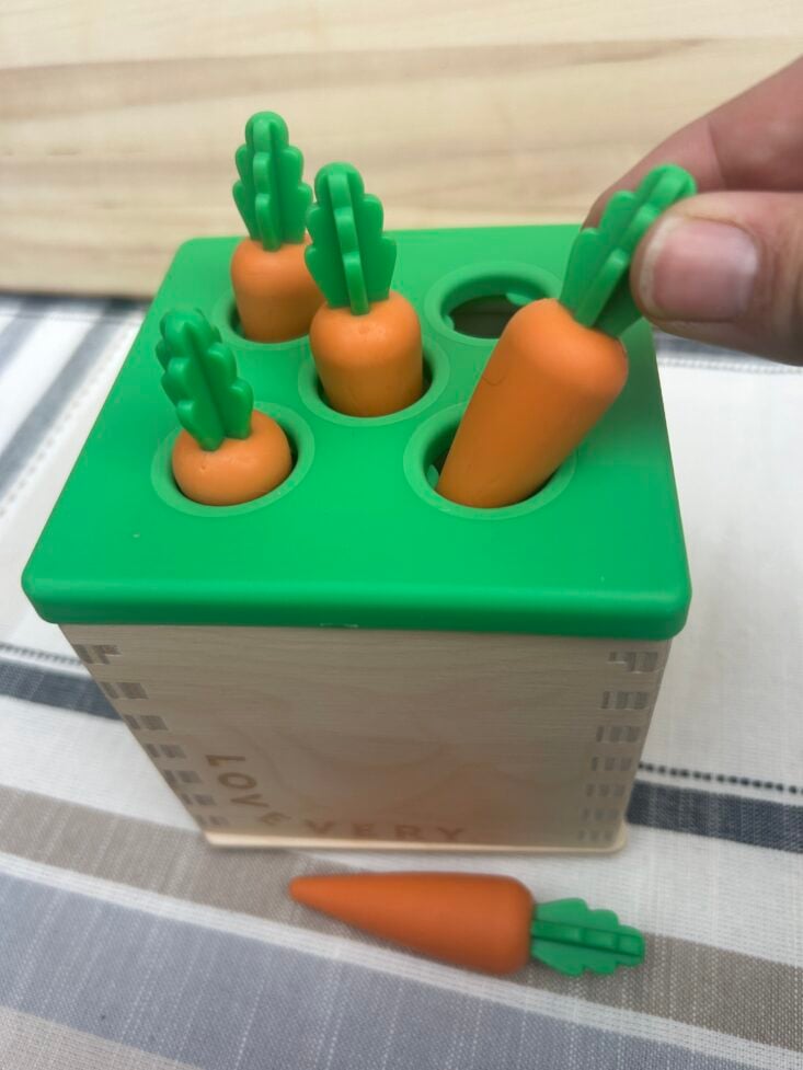 lovevery carrot toys in lid on box