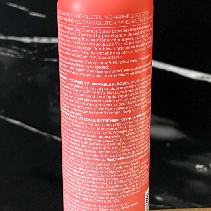 Back of Verb Volume Texture Dry Spray for Birchbox January 2025