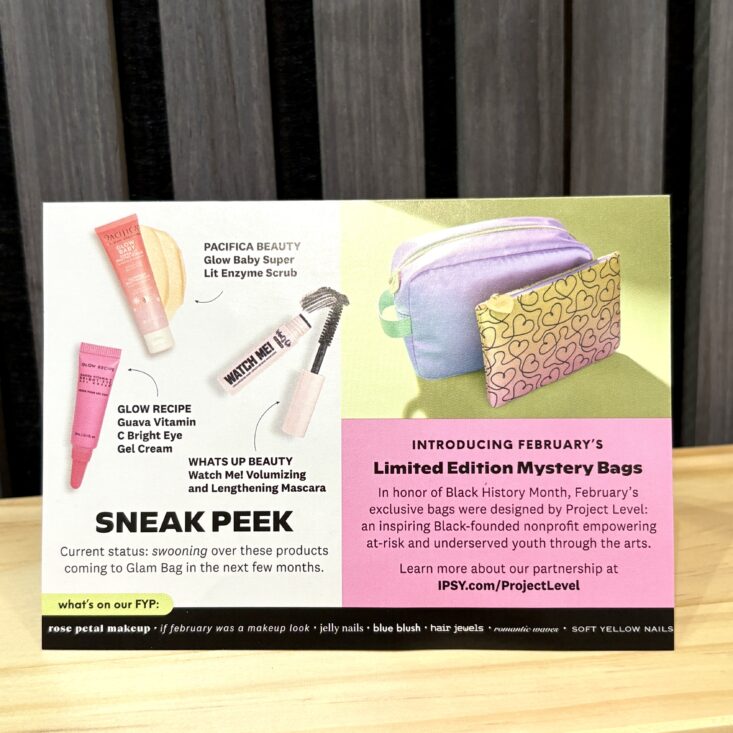 Back of Card for Ipsy Glam Bag February 2025