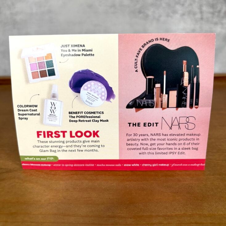 Back of Card for Ipsy Glam Bag March 2025