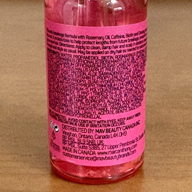 Back of Marc Anthony Hair Serum for Ipsy Glam Bag March 2025