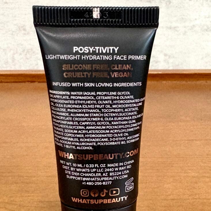 Back of Whats Up Beauty Hydrating Face Primer for Ipsy Glam Bag March 2025
