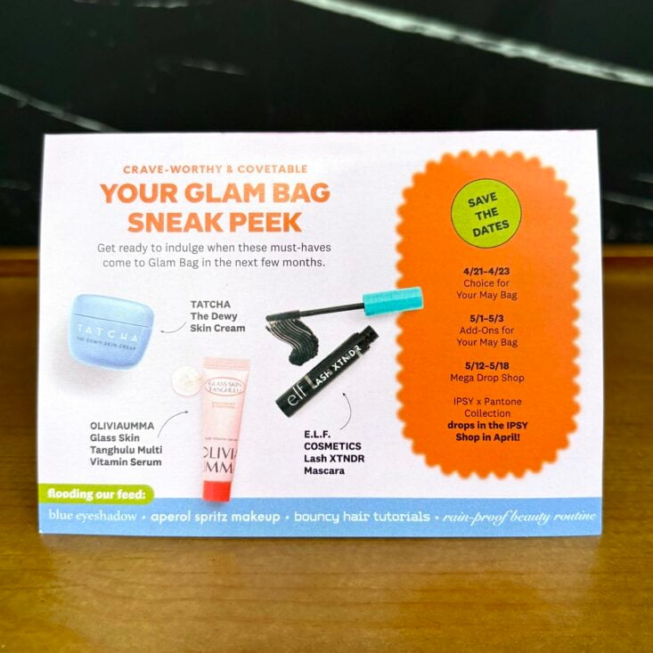Back of Card for Ipsy Glam Bag April 2025