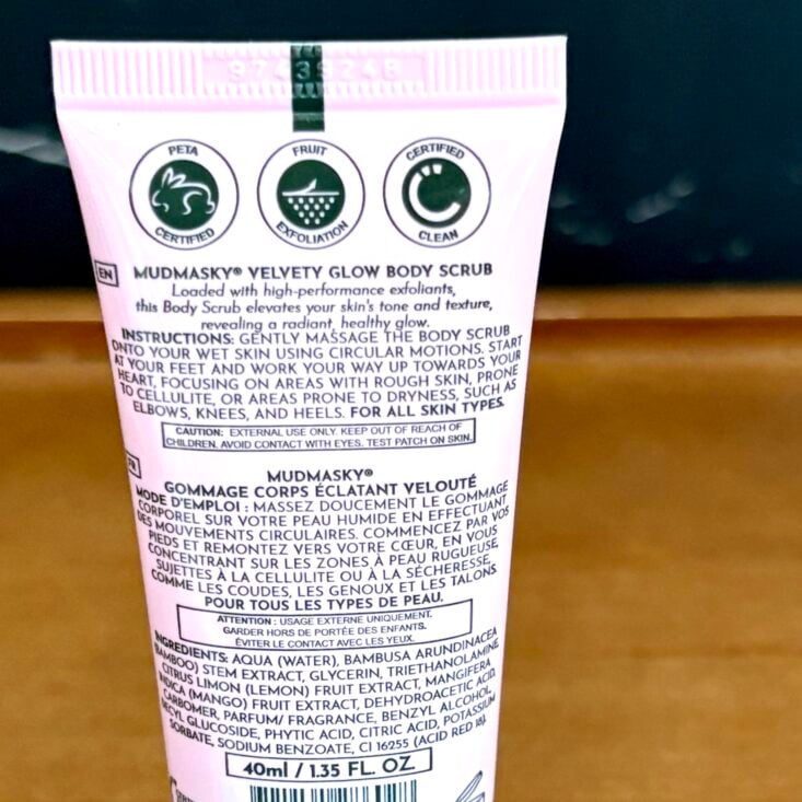 Back of Mudmasky Body Scrub for Ipsy Glam Bag April 2025