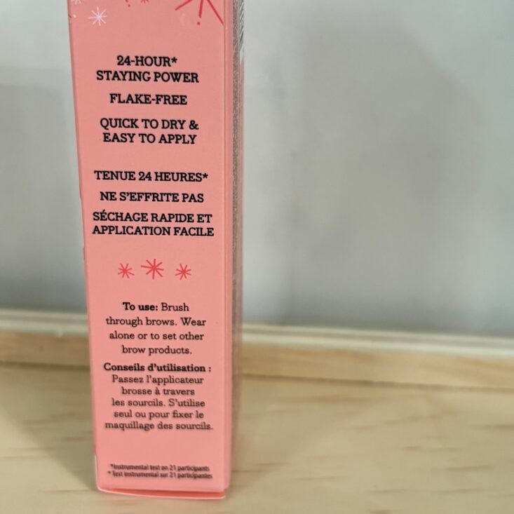 Box Back of Benefit Cosmetics 24-Hour Brow Setter for Ipsy Glam Bag May 2025