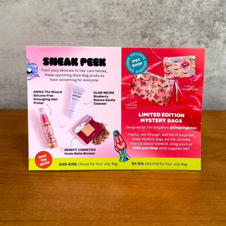 Back of Card for Ipsy Glam Bag June 2025