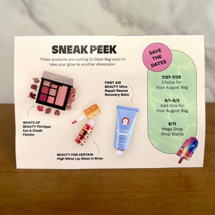 Back of Card for Ipsy Glam Bag July 2025