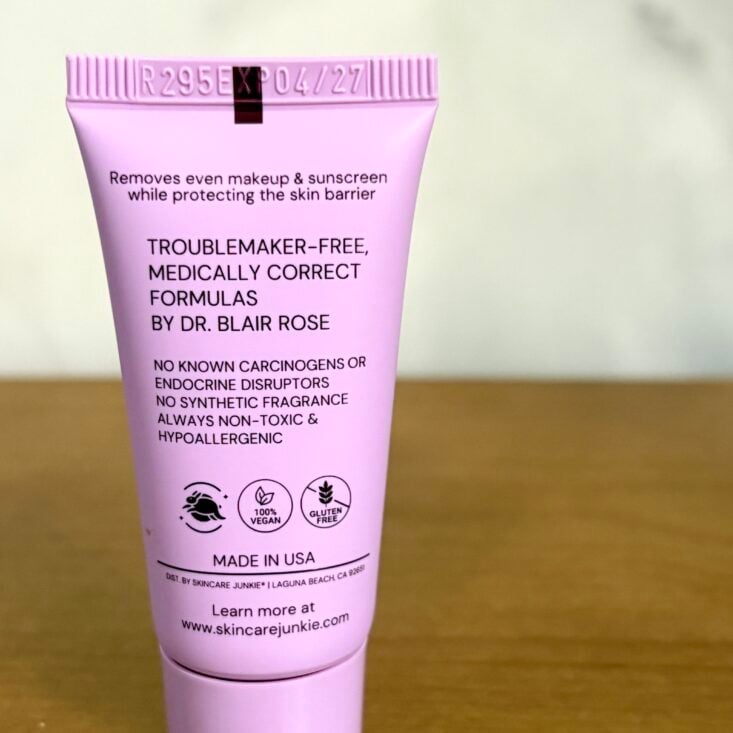 Back of Skincare Junkie Facial Cleanser for Ipsy Glam Bag July 2025