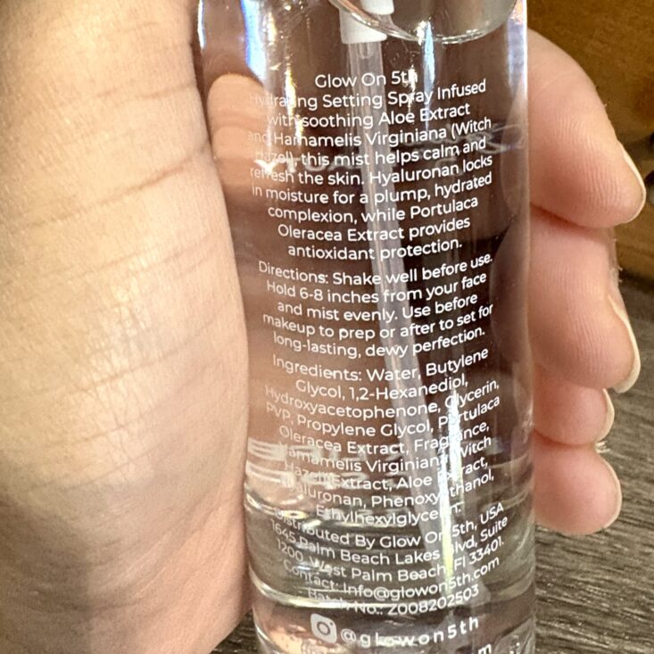 Back of Glow on 5th Beauty Setting Spray for Ipsy Glam Bag August 2025
