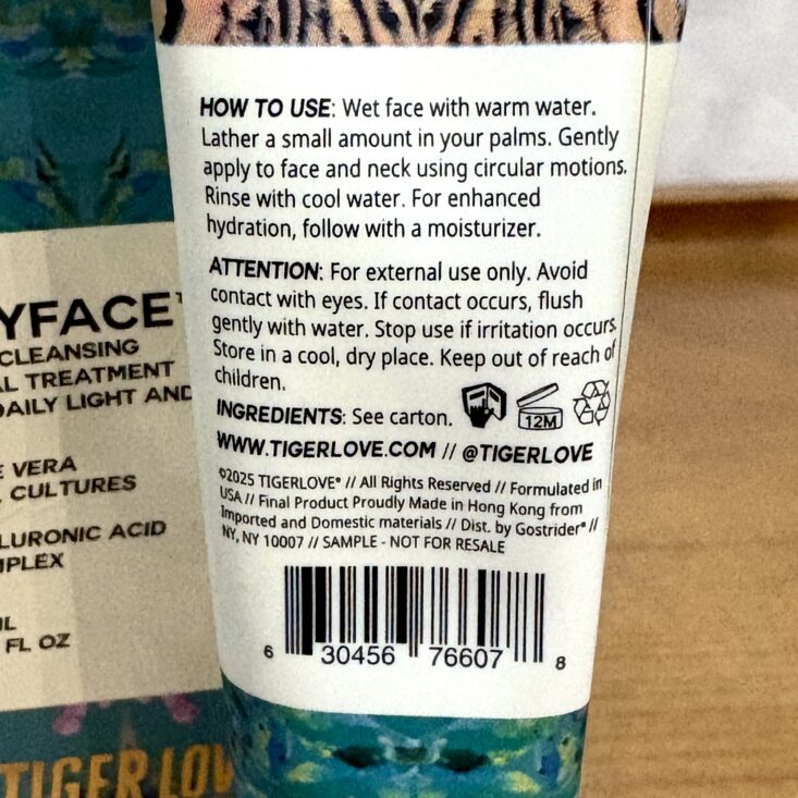 Back of TigerLove Cleanser for Ipsy Glam Bag August 2025