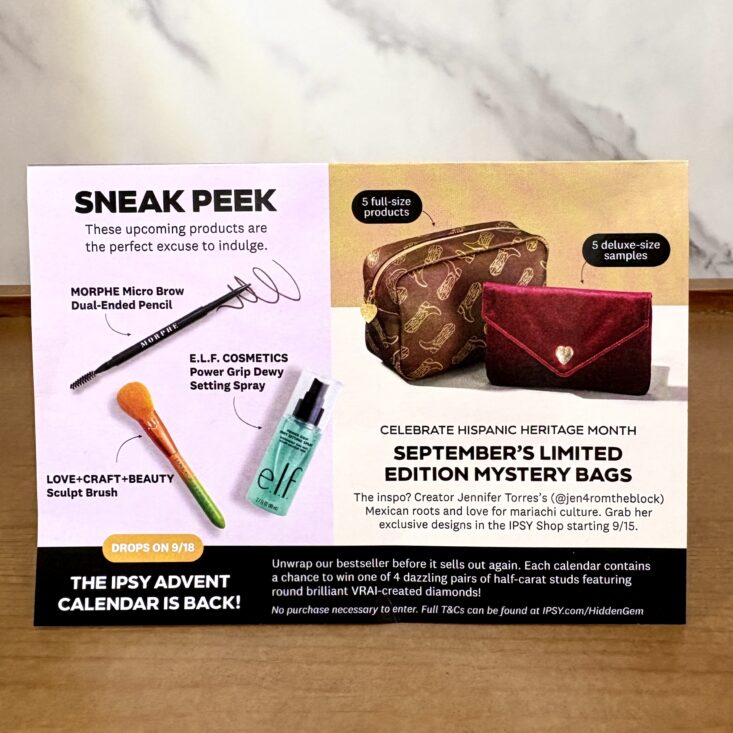 Back of Card for Ipsy Glam Bag September 2025