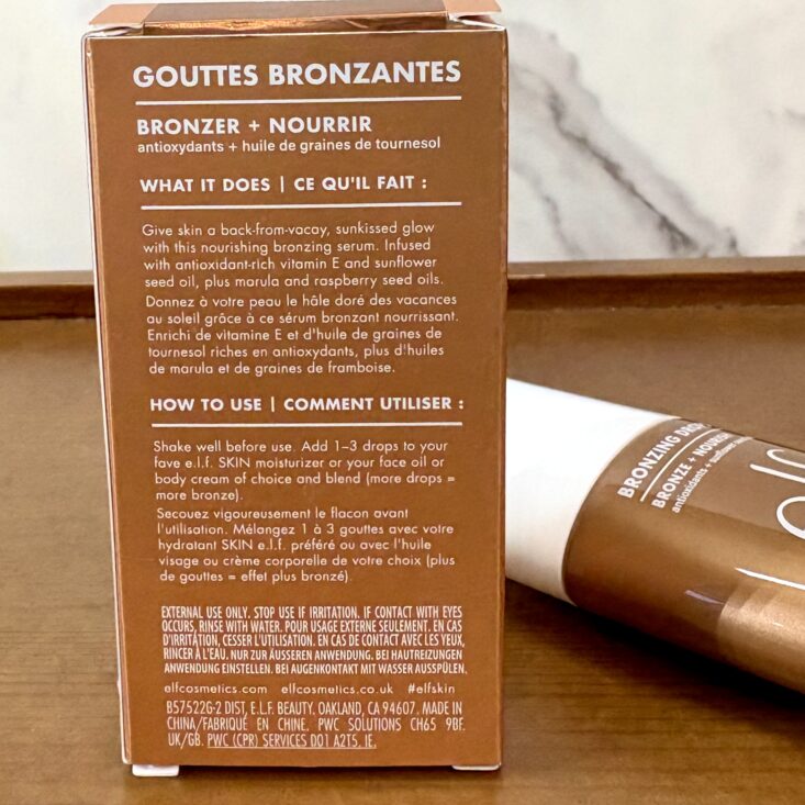 Back of E.L.F. Skin Bronzing Drops in Copper Gold for Ipsy Glam Bag September 2025