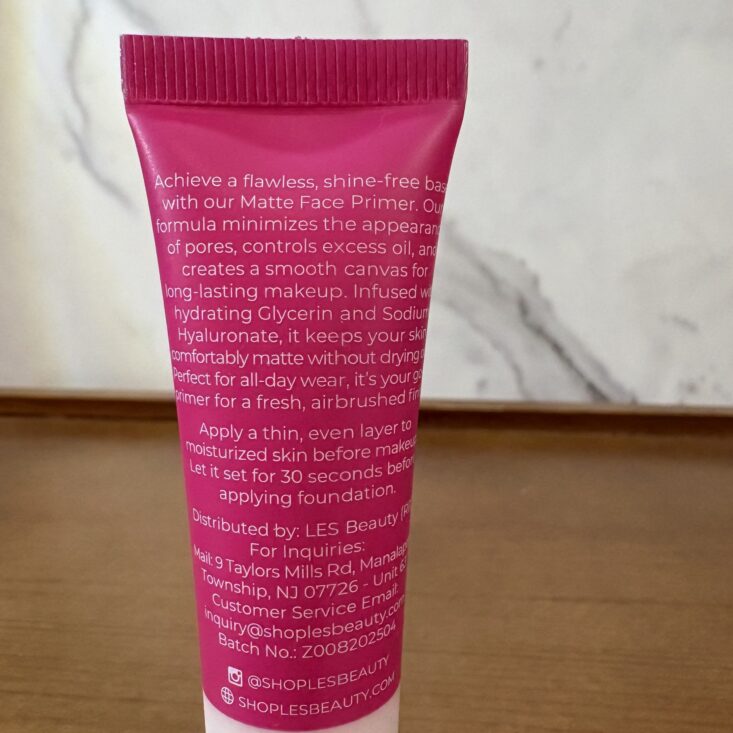Back of Les Beauty Matte Primer for Ipsy Glam Bag September 2025