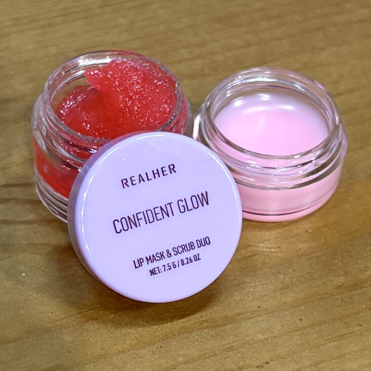Closeup of RealHer Mini Lip Mask and Scrub Duo for Ipsy Glam Bag October 2025