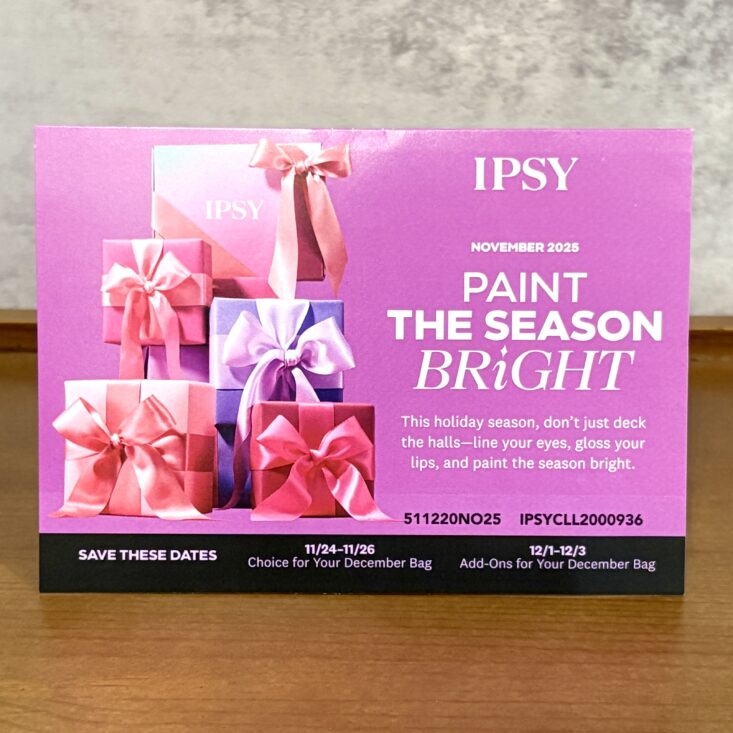 Front of Card for Ipsy Glam Bag November 2025