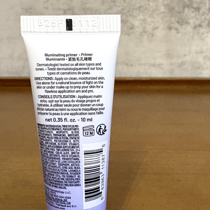 Back of Dr. Brandt Skincare Pores No More Luminizer Primer for Ipsy Glam Bag November 2025