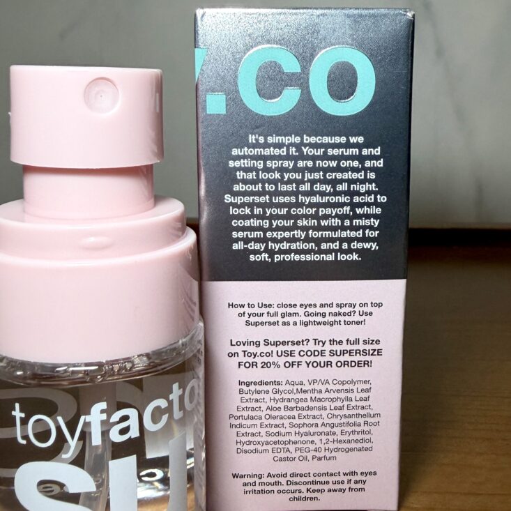 Back of Toyfactory Setting Spray for IPSY Original December 2025