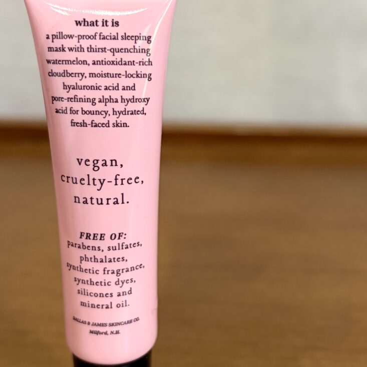 Back of Dallas and James Overnight Glow Mask for Ipsy Glam Bag March 2026