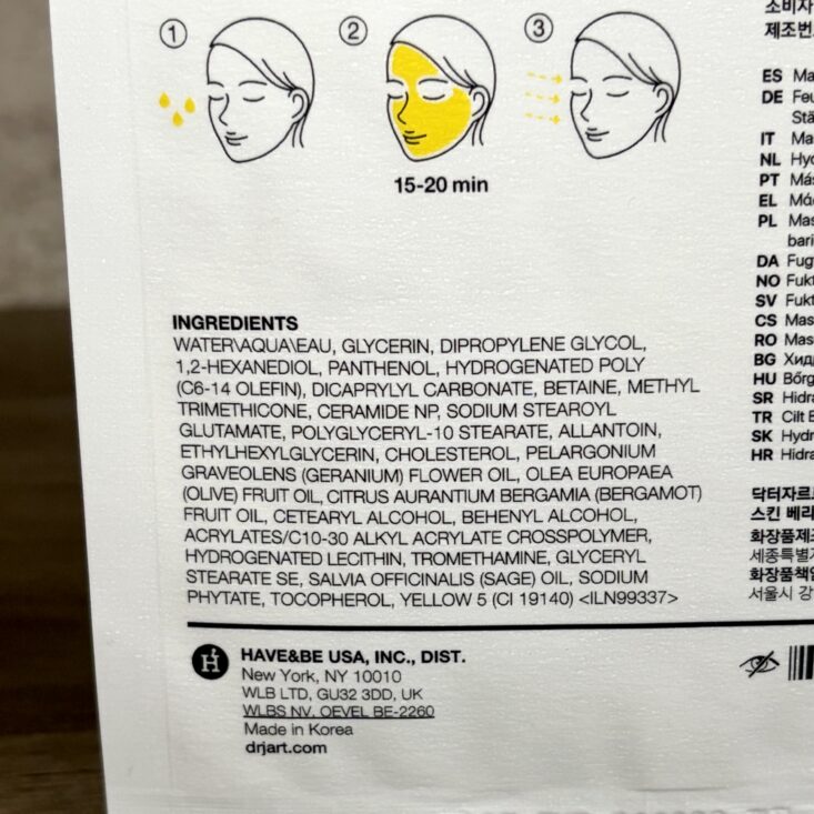Closeup of Dr. Jart+ Moisturizing Mask for Ipsy Original April 2026