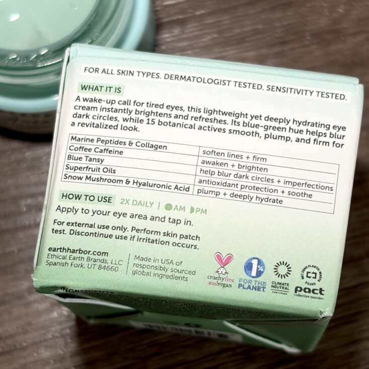 Back of Earth Harbor Eye Cream for Ipsy Original May 2026