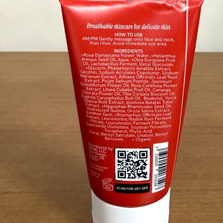 Back of AKAR Cleansing Milk for IPSY Original June 2026