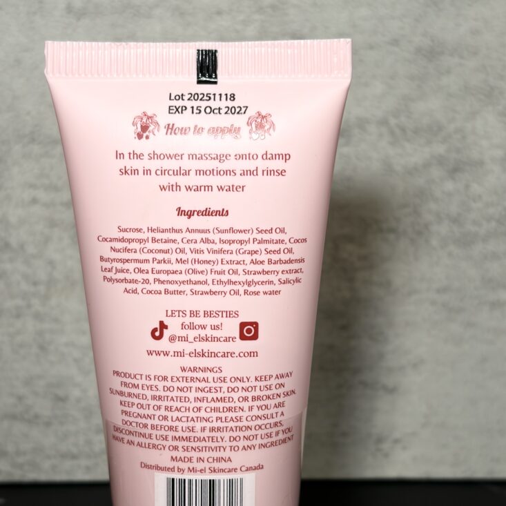 Back of Mi-el Skincare Body Scrub for IPSY Original August 2026